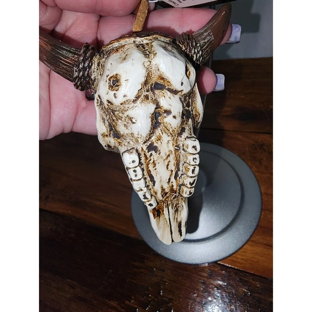 Bull‎ Ornament Resin Skull Brown and Turquoise